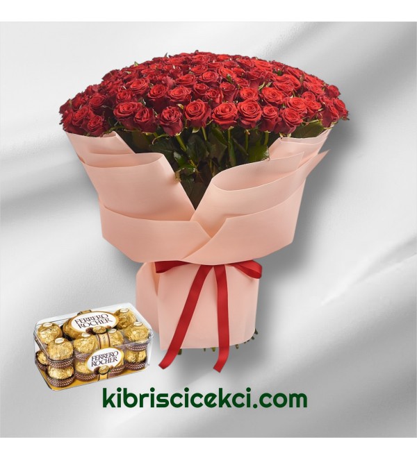 151 Kırmızı Gül Buketi 16'lı Ferrero Çikolata